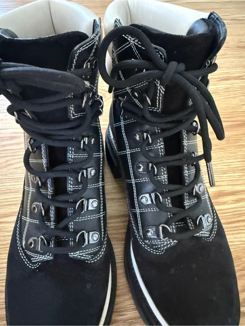 TORY BURCH Miller Lug Hiker Boot Black / White